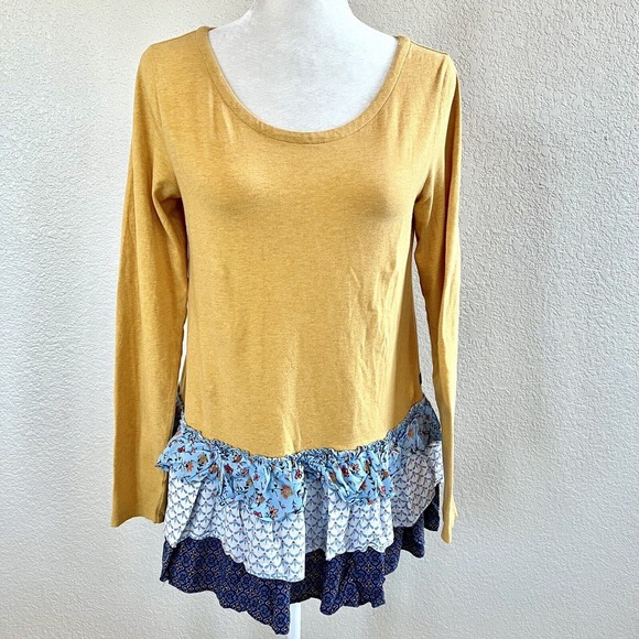 Matilda Jane Weekend Vibes Sz Small Yellow Mixed Floral Tiered Ruffle Hem Shirt - Picture 3 of 14
